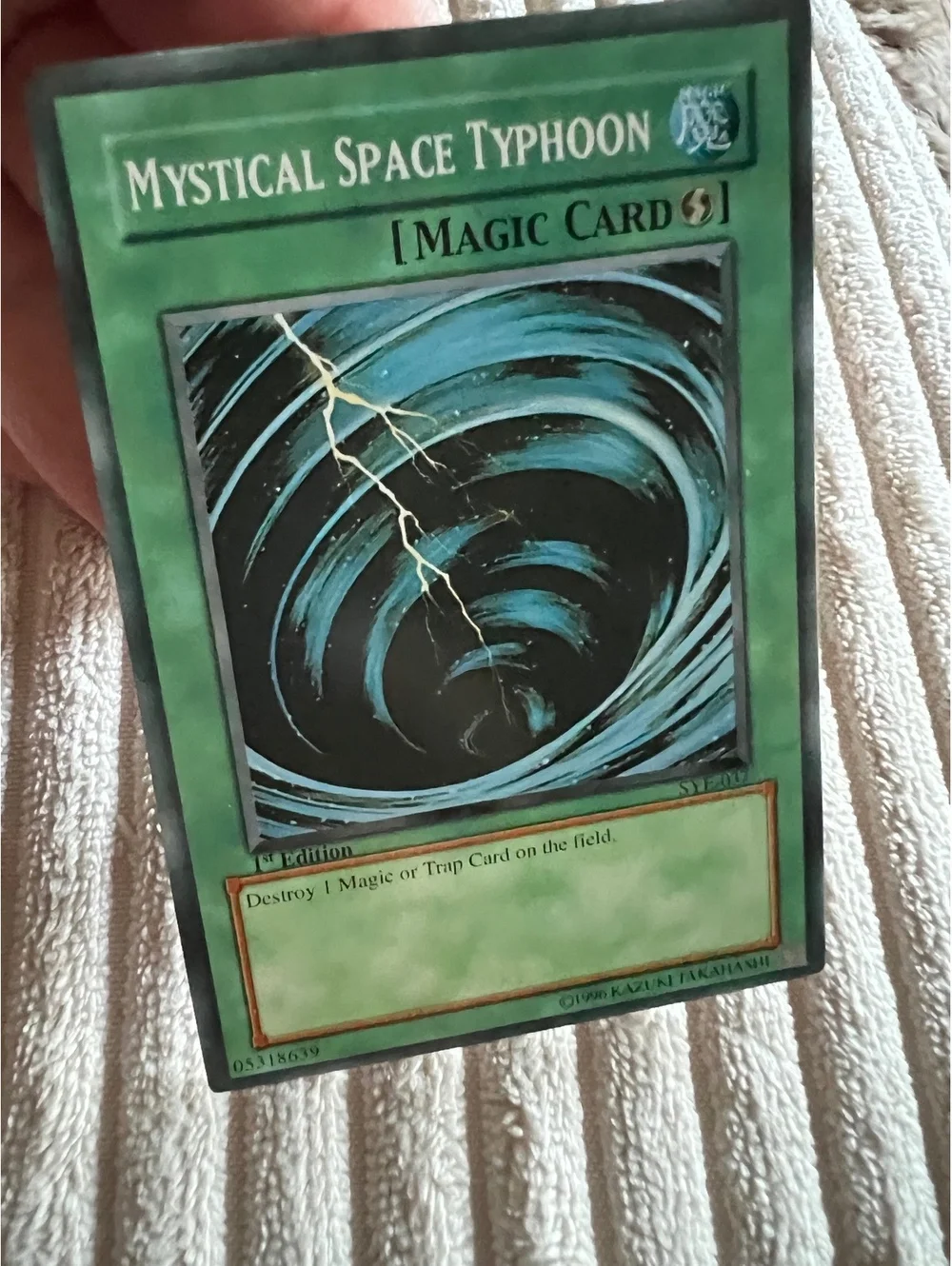 Vintage mystical space typhoon, first edition ultra rare SYE-037 Yu-Gi-Oh card